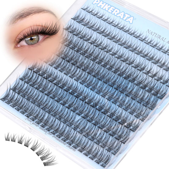 Picture of PHKERATA Natural Lash Clusters Wispy Eyelash Clusters C Curl Lashes Clusters 200Pcs Individual Lashes DIY Cluster Eyelash Extensions with Soft Lash Band, 9-14 mm Mix