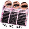 Picture of Goddvenus Lash Clusters Volume Cluster Eyelash Extensions D Curl Waterproof Individual Lashes 240pcs Fluffy Faux Mink Cluster Lashes and 60pcs Bottom Lashes for DIY Eyelash Extension