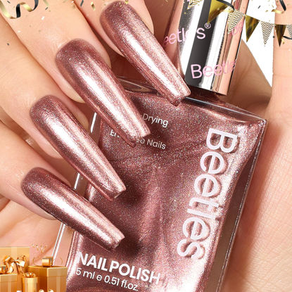 Picture of Beetles Nail Polish Glitter Champagne Gold 1Pcs 15ml Fast Drying & Long Lasting Nail Polish Shimmer Winter Champagne Color Art Effect for Nail Salon DIY Manicure