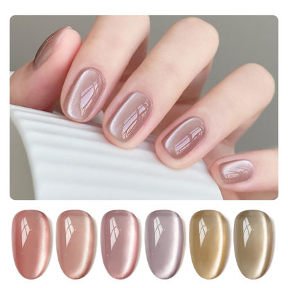Picture of GAOY Forest Sunset Cat Eye Gel Nail Polish Set with Magnet for Holographic Cat Eye, Salon Gel Manicure and Nail Art DIY at Home