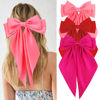 Picture of Velscrun Hair Bows for Women Girls 3Pcs Pink Red Rose Red Silky Satin Large Bows Hair Clip Oversized Hair Ribbons Long Tail Big Bows Hair Accessories