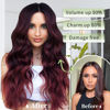 Picture of KooKaStyle Invisible Wire Hair Extensions with Transparent Headband Adjustable Size 4 Secure Clips Long Wavy Highlight Hairpiece 20 Inch Ombre Burgundy mix Black for Women