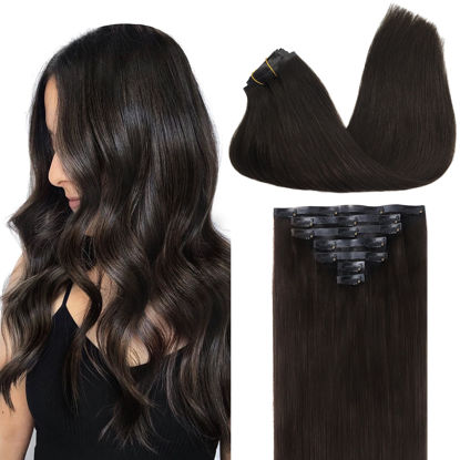 Picture of GOO GOO Clip in Hair Extensions Real Human Hair, Remy Human Hair Extensions Clip ins for Women, Natural Human Hair, 24inch 120g 7Pcs, 2 Dark Brown
