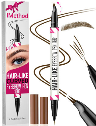 Picture of iMethod Curved Eyebrow Pen - Eyebrow Pencil, Brow Pencil 2-in-1 Dual-Ended Microblading Eyebrow Pen with Curved Tip and Precise Brush-Tip for Natural Hair-Like Brows, Last All-Day, Dark Brown