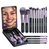 Picture of BS-MALL Travel Makeup Brush Set Foundation Powder Concealers Eye Shadows Makeup Set with LED light Mirror 14 Pcs (Purple)