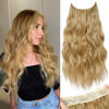 Picture of KooKaStyle Invisible Wire Hair Extensions with Transparent Headband Adjustable Size 4 Secure Clips Long Wavy Secret Wire Hairpiece 20 Inch Honey Blonde for Women