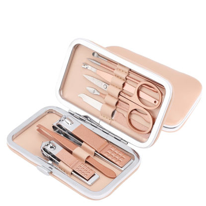 Picture of 9 PCS Premium Manicure Set, AULLUA Nail Clippers, Professional Grooming Gift Kit, Pedicure Kit, Stainless Steel Facial, Cuticle, Nail Care Tools with Luxurious Portable Travel Case, for Women & Men