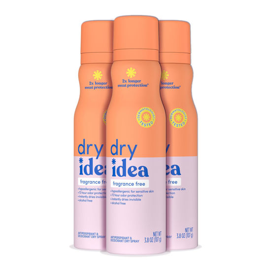 Picture of Dry Idea Dry Spray Deodorant & Antiperspirant | 2X Longer Sweat Protection | 72-Hour Odor Protection | Fragrance-Free & Hypoallergenic for Sensitive Skin, 3.8 oz. (3-Pack)