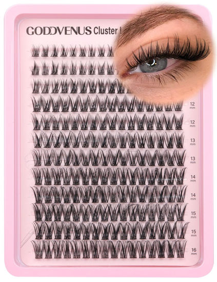 Picture of Goddvenus Lash Clusters Wispy Lashes Clusters Like Eyelashes Extension in Salon Natural DIY Cluster Eyelash Extensions for 5-7 days 9-16mm D Curl Fluffy DIY Individual Lashes (192pcs D Curl)