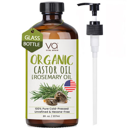 Picture of VITAL AFFAIR Organic Castor Oil With Rosemary Oil For Hair Growth - 100% Pure Rosemary Hair Oil With Pure Castor Oil Cold Pressed Unrefined Glass Bottle - Strengthening & Volumizing Oil 8 Fl Oz
