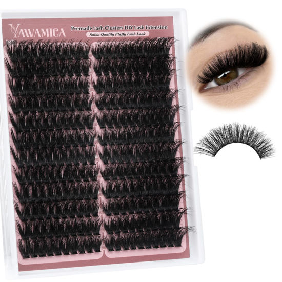 Picture of Yawamica Fluffy Lash Clusters Premade Cluster Eyelash Extensions Wispy Cat Eye Lash Clusters 200D Volume 9-18mm Individual Lashes Left Right Cluster Lashes 240pcs DIY Lash Extension by Self