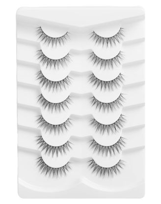 Picture of Eyelashes Natural Look Short Wispy False Lashes Thin Band C Curl Mink Lashes 11 mm Volume Demi Wispies False Eyelashes 7 Pairs S11