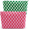 Picture of ZLFSRQ 2Pcs Checkered Makeup Bag for Women Large Capacity Cosmetic Bag Set Travel Makeup Pouch for Purse Zipper Toiletry Organizer Cute Y2K Aesthetic Trendy Makeup Brushes Storage Bag(Pink/Green)