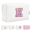 Picture of Small Initial Patch Makeup Bag Personalized Gifts Make Up Bag,White Cute PU Leather Glitter Letter Cosmetic Bag with Zipper,Trendy Portable Travel Toiletry Pouch,Preppy Stuff for Teen Girls Women E