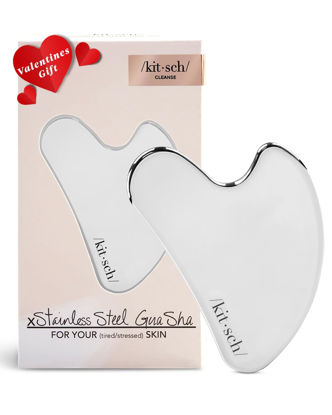 Picture of Kitsch Stainless Steel Gua Sha Facial Tools, Lymphatic Drainage Massager for Face, Chin & Jawline Sculpting, Body Guasha Tool for Muscle Tension, Skin Care Gift for Mom Women, Valentines Gift for Her