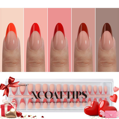 Picture of BTArtboxnails XCOATTIPS French Tip Press on Nails - Red Press On Nails Almond, Valentines Medium Fake Nails, 150Pcs Soak Off Soft Gel Acrylic Nail Extension in 15 Sizes