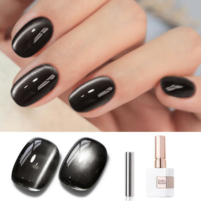 Picture of Double Rhythm Jelly Glass Cat Eye Gel Polish with Magnet 15ML Holographic Glitter Shimmer Translucent Sheer Color Magnetic Nail Polish Salon DIY at Home (Jelly Black-MC1115)
