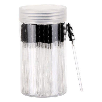 Picture of 100 Pcs Disposable Mascara Wands, Crystal Eyebrow Spoolies Brush for Eyelash Extensions, Makeup Applicators Kits Eyelash Brush with Container (Black)