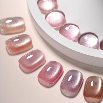 Picture of GAOY Pink Ocean Cat Eye Gel Nail Polish Set with Magnet for Holographic Cat Eye, Salon Gel Manicure and Nail Art DIY at Home