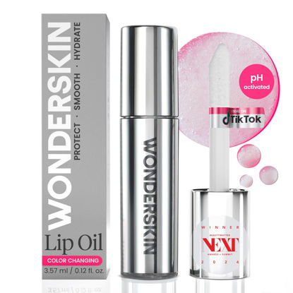 Picture of Wonderskin Lip Rehab Serum Oil - Color Changing Lip Oil from Clear to Pink - PH-activated, Non-sticky & Hydrating Tinted Serum for Dry Lips (Kissed)