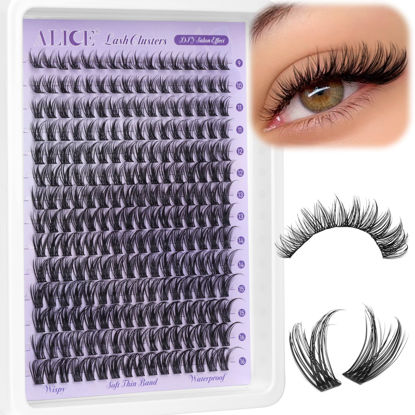 Picture of Lash Clusters Natural Wispy Cluster Eyelash Extensions DIY Individual Lashes D Curl Lash Extension Waterproof Cluster Lashes 224pcs 9-16mm Soft Thin Band by ALICE