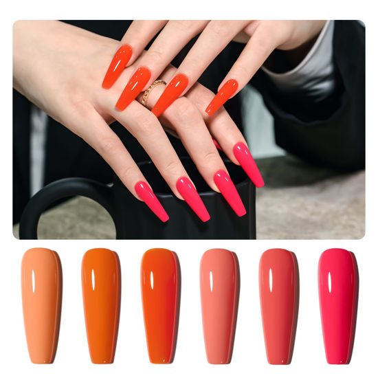 Picture of GAOY Coral Orange Gel Nail Polish, Pink Red Neon Gel Polish Kit for Salon Gel Manicure and Nail Art DIY at Home, Halloween Gifts for Women