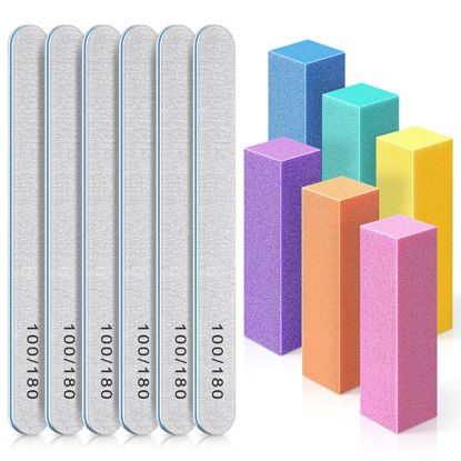 Picture of TsMADDTs Nail Buffers and Files, 6PCS Nail Buffer Blocks, 6PCS Nail Files 100/180 Grit, Professional Manicure Tools Kit, Nail Care Tools Kit