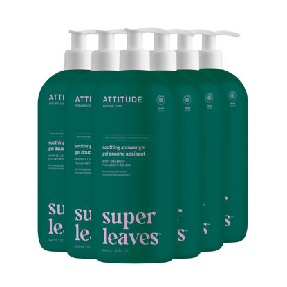 Picture of ATTITUDE Body Wash, EWG Verified Shower Gel, Dermatologically Tested, Plant and Mineral-Based, Vegan Personal Care Products, White Tea Leaves, 32 Fl Oz (Pack of 6)