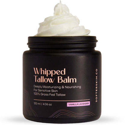 Picture of Beef Tallow for Skin (Vanilla Lavender 4 oz) - Whipped Tallow Balm for Face and Body - Natural Moisturizer for Sensitive Dry Skin - Handmade Body Butter - 100% Grass-Fed - Gentle Skincare