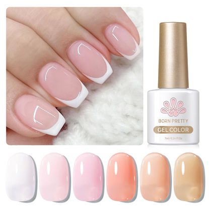 Picture of Born Pretty French Manicure Gel Nail Polish French Base Color Gel Polish Jelly Gel Nail Polish Set Sheer Milky Jelly Nude Pink Gel Polish Nail Art DIY at Home 6PCS