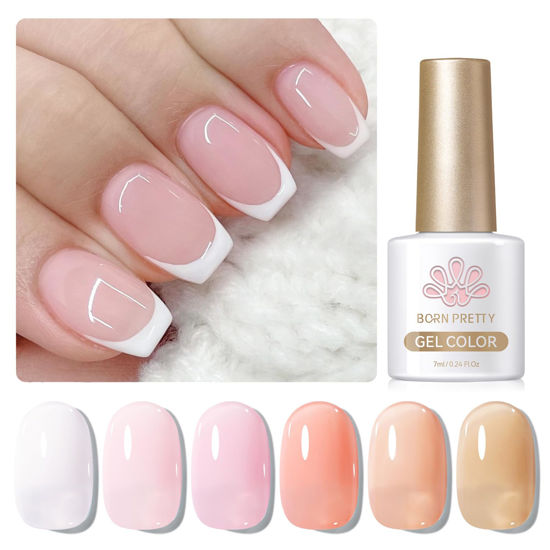 Picture of Born Pretty French Manicure Gel Nail Polish French Base Color Gel Polish Jelly Gel Nail Polish Set Sheer Milky Jelly Nude Pink Gel Polish Nail Art DIY at Home 6PCS