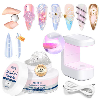 Picture of MIZHSE Solid Builder Gel for Nails, 18g Clear Non-sticky Hard Gel for Nail with Mini U V Nail Lamp, 3D Sculpting Nail Gel for Nail Art Builder Gel for Manicure Home DIY