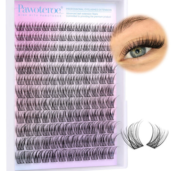 Picture of Pawotence Wispy Lash Clusters Natural Cluster Lashes Extension DIY Natural Eyelash Clusters Extension 10-16mm Individual Lashes False Eyelashes Wispy Soft Cluster Eyelash Extensions