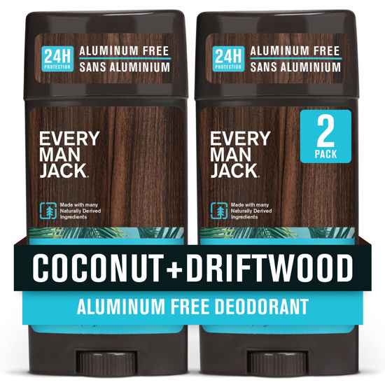 Picture of Every Man Jack Coconut Driftwood Men’s Deodorant - Stay Fresh with Aluminum Free Deodorant For all Skin Types - Odor Crushing, Long Lasting, with Naturally Derived Ingredients - 3oz (2 Pack)