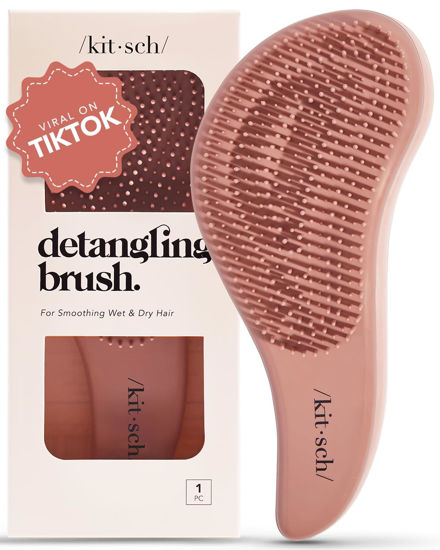 Picture of Kitsch Detangler Brush for Curly, Straight, Wet and Dry Hair - No Pain Hair Detangler Brush with Flexible Bristles, Easy-to-Hold, Shower & Travel Hair Brush for Adults and Kids - Terracotta