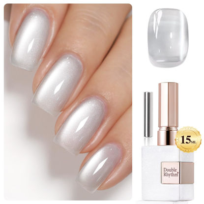 Picture of Double Rhythm Jelly Glass Cat Eye Gel Polish with Magnet 15ML Holographic Glitter Shimmer Translucent Sheer Color Magnetic Nail Polish Salon DIY at Home (Jelly Silver-MC1099)