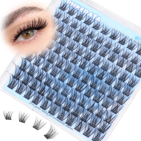 Picture of PHKERATA Natural Eyelash Clusters Wispy Lashes Clusters C Curl 110 pcs Cluster Eyelash Extensions DIY 3D Individual Lashes with Soft Lash Band, 10-16 mm Mix