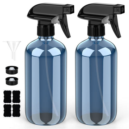 Picture of Glass Spray Bottle, Indigo Blue Glass Spray Bottle Set & Accessories for Non-toxic Window Cleaners Aromatherapy Facial Hydration Watering Flowers Hair Care (2 Pack/16 oz)(Indigo)