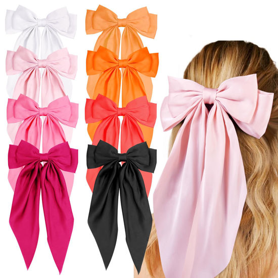 Picture of Hair Bows for Women Girls 8 PCS Hair Ribbon Bow Hair Clips with Long Tails Vintage Hair Accessories for Women