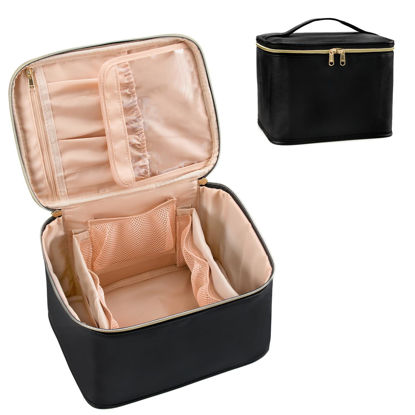 Picture of OCHEAL Travel Makeup Bag, Cosmetic Bags for Women Makeup Case Organizer Large Capacity Travel Toiletry Bag Storage Bags with Divider and Handle for Cosmetics Toiletries Brushes Tools-Large, Black
