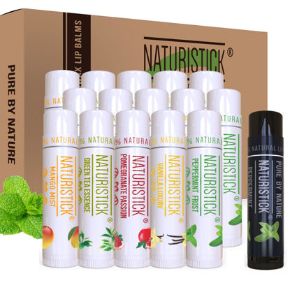 Picture of 16-Pack Lip Balm Gift Set by Naturistick. Assorted Scents. 100% Natural Ingredients. Best Beeswax Chapsticks for Dry, Chapped Lips. Made in USA for Men, Women and Children