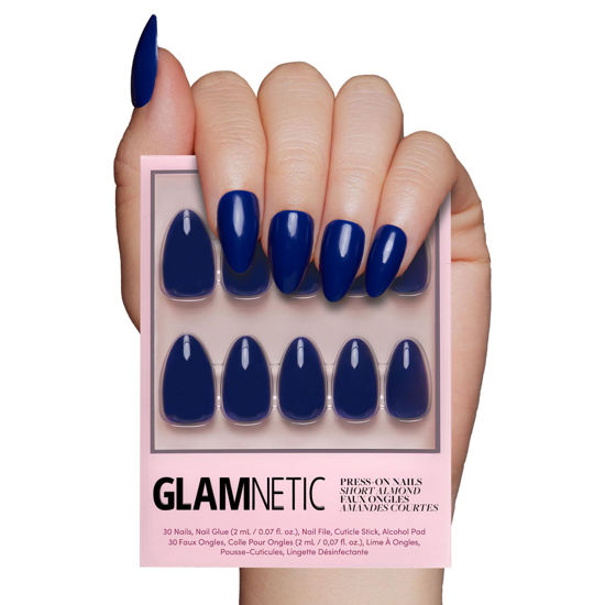 Picture of Glamnetic Press On Nails - Midnight Blue | Opaque Dark Navy Blue Short Almond False Nails, Reusable Stick On Fake Nails with Glue | Salon Quality | 15 Sizes - 30 Nail Kit