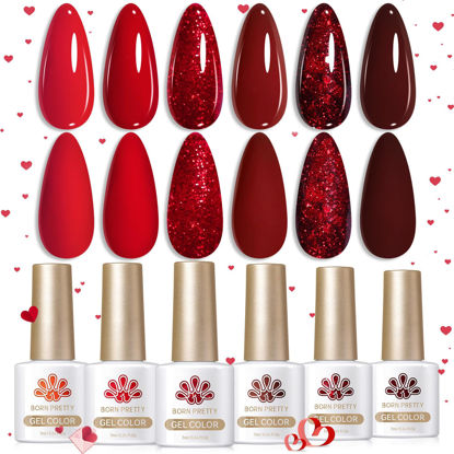 Picture of Born Pretty Red Gel Nail Polish Set Dark Burgundy Wine Red Gel Polish Bloody Mary Valentine's Day Gift Collection Popular Shimmer Glitter Red Nail Gel Soak Off U v LED Gel Nail Art Design Minicure DIY