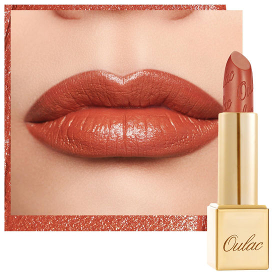Picture of Oulac Matte Lipstick with Metallic Shine, Comfortable Creamy Texture, Smooth No Grainy Feeling, Vegan & Gluten Free, Full-Coverage Lip Colour 4.3 g, GM07 Outrageous