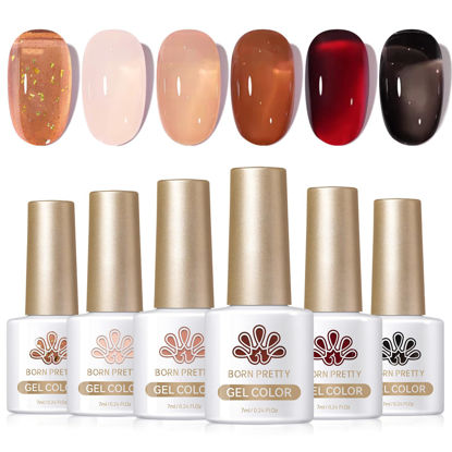 Picture of Born Pretty Jelly Gel Nail Polish Set Fall Winter Jelly Brown Burgundy Black Gel Polish Sheer Milky Jelly Nude Transparent Gel Polish Set Nail Art Varnish Manicure Collection Gift Set 7ML 6PCS