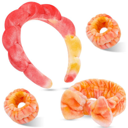 Picture of ATROCH Tie Dye Fashion Spa Headband for Women for Washing Face & Puffy Skin Care Headband Wristband Set Makeup Head Band Face Wash Headband Girls Hair Band Terry Cloth Shower Hair Accessories 4 Pcs