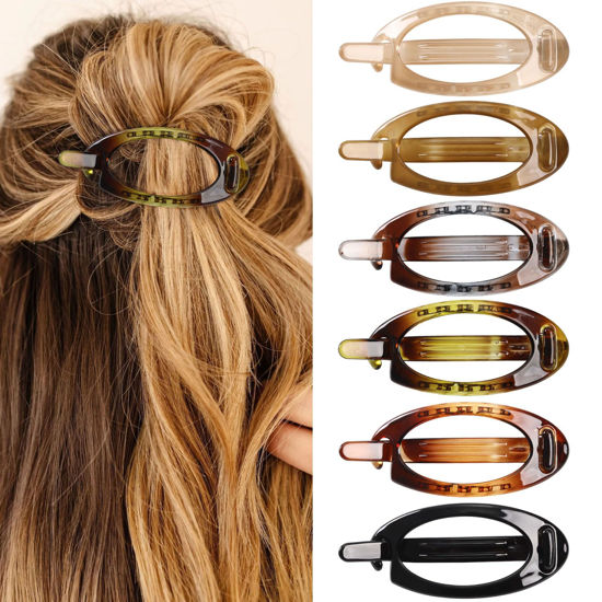 Picture of French Concord Hair Clips Claw - 6Pcs Side Slid Flat Hair Clips for Volume Strong Hold No Slip Grip Hair Claw Clips for Women Girls Thick Thin Hair (Tortoiseshell(Medium,3.35 inches))