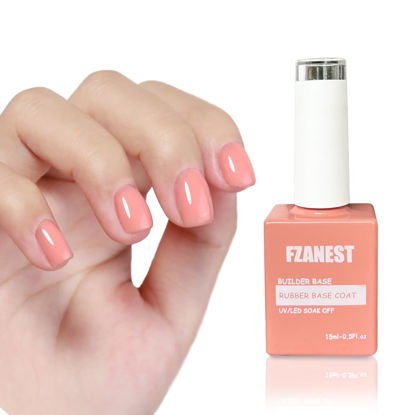 Picture of FZANEST Peach Pink Rubber Nail Base Gel, 6 in 1 Builder Gel For Nails, Nail Thickening Elastic Rubber Base Coat,Strengthener Extension Gel in a Bottle 15ml