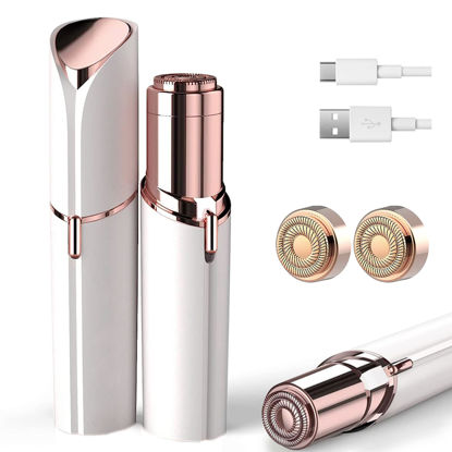 Picture of Facial Hair Removal for Women, Ladies Face Shaver for Upper Lip Chin and Peach Fuzz with USB Rechargeable Included 2 pc Replacement Heads