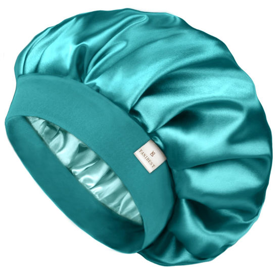 Picture of YANIBEST Bonnet for Men Hair Bonnet for Sleeping Double Layer Satin Bonnets for Black Women Curly Hair Braids,Blue